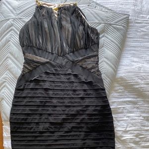 Gorgeous black and nude mesh cocktail dress